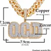 Collar con nombramiento de letras joyas doble color espalda sólido material pesado cobre cúbico zircon collar con cadena cubana de 20 mm