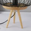 Modern LED Tripod Table Lamp Short Standing Light with Cage Shade Wood Base for Living Room Reading Bedroom Office 15 Inch Height White