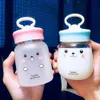 Kawaii Glass Water Bottle Portable Cute Bear Cup With Tea Strainer Leak-proof Drinking bottle For Girl Students Kids 201127