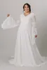 2021 A-Linie Boho Modest Brautkleider Lange Glockenärmel V-Ausschnitt Einfache Chiffon Informelle Brautkleider Brautkleid nach Maß