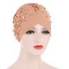 Moslim Tulband Hoofddeksels voor vrouwen Ruche Pearl Bead Caps Chemo Mutsen Headwrap for Cancer Daily Gebruik Hair Accessoires