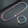 316L Stainless Steel Men Women Hip Hop Mutilcolor Jewelry Cuban Link Chain Necklace Bracelets Iridescence Curb Chains 6MM/8MM/10MM/12MM/14MM