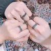 Vintage Thai Silver Ring Duplo Letra Casal Par Anéis Mulheres Dia dos Namorados Presente Jóias