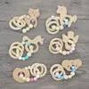 DIY Baby Teether Beech Animals Nursing Bracelets Teething Wooden Food Grade Silicone Beads Rattles Toys Personalized Bracelets