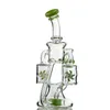 Unique Hookahs Double Recycler Glass Bong Propeller Percolater Water Pipes Green Purple Glass Bongs 14mm Joint Oil Dab Rigs With Bowl