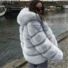 スタイルの濃い暖かい毛皮のフェイク冬のアウトウェイズ女性ブラックブラウンダークグレースリムショートプラスサイズの革のコートとジャケット201029