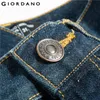 Giordano Homens Jeans Denim Jeans Elastic Mid Rise Pés Estreitos Qualidade Algodão Denim Jeans Pantalones Whiskering Denim Roupas 201118