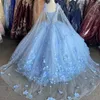 Céu claro azul 2021 vestido de baile quinceanera vestidos vestidos nupciais com manga de cabo doce 16 vestido vestidos de xv años anos