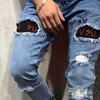 Mens Designer Patches Jeans com painéis Masculino Stretch Skinny Hole Pencil Pants Fashion Homme Street Style Jeans250x