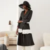 Twotwinstyle Autumn Winter Lapel långärmad svart randig hem ruffles Stitch Loose Jacket Women Coat Fashion 201210