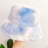 Fashion New Plush Bucket Hat for Women Girl Rainbow Tie Dye Soft Warm Fishman Cap Winter Lady Gifts 7 Colors DB229