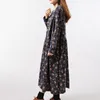 2020 Nya Kvinnor Klänningar Höst Vinter Vintage Utskrift Casual Långärmad Retro Bomull Maxi Robe Tunika Blom Big Plus Size Dress LJ201114