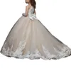 Spitze Blumenmädchenkleider Primera Comunion Hochzeit Party Kleine Braut Kleid Kinder Ballkleid Langarm Mädchen Festzug Dress262k