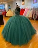 Dunkelgrünes Prinzessinnenkleid für Mädchen, Quinceanera-Kleid, Spaghettiträger, Perlen, Pailletten, Sweet 15, Abschlussball, Partykleidung