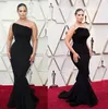 AshleyGraham Oscars Black Mermaid Avondjurken Simple Satin Strapless Lange Formele Gelegenheid Draag Prom Dress Red Carpet Dress goedkope 2021