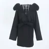 OFTBUY Oversize Loose Cashmere Wool Blends Real Fur Coat Winter Jacket Women Natural Fur Collar Hood Outerwear Belt 201215