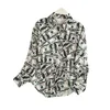 nouvelle mode femmes chemisier chemise rétro dollar motif col montant à manches longues lâche paresseux chemise haut 201202