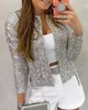 Women's Jackets Long Sleeve Open Front Sequin Coat Women Casual Female Jacket Pearls Buttons O-Neck Out Wear Ladies 510