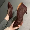 FHANCHU 2022 V Kształt wysokie obcasy nagi buty Womanwomens Snake PU Leather Shoezated Toandkle BotasBlackBluedropship