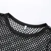 Women's T-Shirt Brand Summer Women Sexy Mesh Sheer T-shirts Long Sleeve Fish Net See Through Crop Tops Bandage Ladies Black