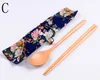 3pcs/set Chinese Chopsticks Spoon Cloth Bag Wooden Dinnerware Set Portable Tableware With floral Cloth Bag for outdoor Travel L