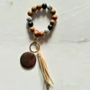 Utrikeshandel Personlig Keychain Blank Wooden Pendant Leopard Pattern Bead Tassel Armband