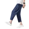 Sinicisme magasin hommes solide été pantalons de plage hommes coton lin pantalon mâle surdimensionné Style chinois CalfLength pantalon 5XL 201110