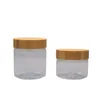 250g 250ml Matter Frosted Ambre PET Plastic Jar Cream Bottle avec couvercle en bois de bambou Bamboo Cap 150ml 150G Clear Cosmetic Packaging Containers Candy Pots