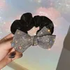 Mode Schwarz Bowknot Haarband Damen Strass Glänzende Schleife Dickdarm Haarnadel Gummi Haarband Weibliche Haar Seil