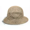 Ladies Fashion Veil Pearl Party Hat Hollow Seagrass Bucket Women Sun Beach Cappelli Wholeasle S1071 Y200714