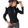 Women Sexy Slim Ruffle Shirt Blouse Office Lady Casual O Neck Ribbed Tops Pullover Autumn Winter Butterfly Long Sleeve Blusas