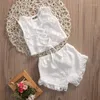 Juldekorationer Canis White Sweet Toddler Kids Girls Lace Crochet Bow Back Tops Shorts Outfits 2st Set kl￤der 2-7T1