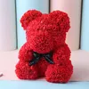 Home Decor 40cm With Heart Big Red Teddi Bear Rose Flower Artificial Decoration Christmas Gifts For Women Valentine's Day Gift 201006