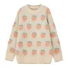 Spring Winter Sweet Lolita Cute Pink Cartoon Strawberry Peach Snowflake Knit Women Casual Pullover loose Sweater Long Style Top 201017