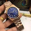 Vends nouveau 42mm outre-mer 4500V 110A-B128 cadran bleu automatique montre pour homme boîtier en argent montres pour hommes bracelet en acier inoxydable haute Qual286U