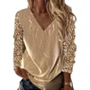 Blusas Femininas Camisas Sexy Glitter Sleeve Stitching Office Pullover Blusa de Festa Aconchegante Moda Feminina Patchwork Estampado Brilhante Top Streetwear