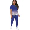 Grande taille femmes vêtements dégradé survêtements concepteur 2 pièces pantalon ensemble sport décontracté à manches courtes t-shirt Leggings tenues