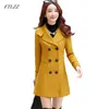 Ftlzz mulheres lã mistura quente casaco longo plus size feminino feminino fit lapel de lã outono inverno cashmere outerwear 201216