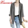 Fashion-Summer Chiffon Blazer Tre Qurater Kvinnor Suitjacka Oversize Solid Cardigan Koreansk stil Tunna Blazers Femme Kläder