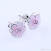 Pink Magnolia Earrings Beautiful Women Jewelry with Original box for 925 Sterling Silver flower Stud Earring sets9839112