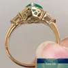 Fashion Heart Shape Green Stone Ring Luxury Zircon Band Promise Love Wedding Engagement Rings Jewelry for Women Gifts
