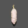 Hand Woven Natural Gemstone Hexagonal Column DIY Pendant Golden Copper Wire Winding Bullet Shaped Stone Men Women Necklace Amethyst Healing Crystal Jewelry