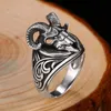 Hoofdring 925 Sterling Zilver Hip Hop Evil Schapen Schedel Ring Skelet Dier Vintage Viking Signet Ring Biker Sieraden