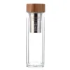 2021 450ml Water Bottles with Bamboo Lid Double Walled Glass Tea Cup with Tea Infuser Basket