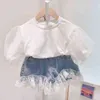 Ensembles de vêtements pour filles d'été T-shirt à manches courtes en mousseline de soie coréenne + jupe taille haute 2PCS Vêtements pour bébés enfants Costume Vêtements pour enfants Y220310