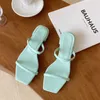 Summer Slippers Square Low Heel Slides Female Peep Toe Sandal Vacation Outdoor Shoes N Band Flip Flops Shoes Y200624