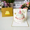 3D Pop UP Birthday Cake Greeting Cards Happy Birthday Gift Greeting Card Postcards with Envelope 3 Colors