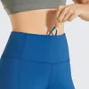 Sensação nua das mulheres altas cinturadas calças de treino de barriga leggings de yoga com bolsos - 23 polegadas x1227