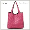 OLOEY New women's handbag double shoulder bag PU woven bag double-sided two color two purpose large capacity bucket