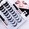 3D 5D Eyelashes Magnéticos Kit Magnetic Eyeliner Maquiagem Magnética Falso Cílios 10 Pares Reutilizáveis ​​Cílios Líquidos Delineador Natural Não Olha Sem cola